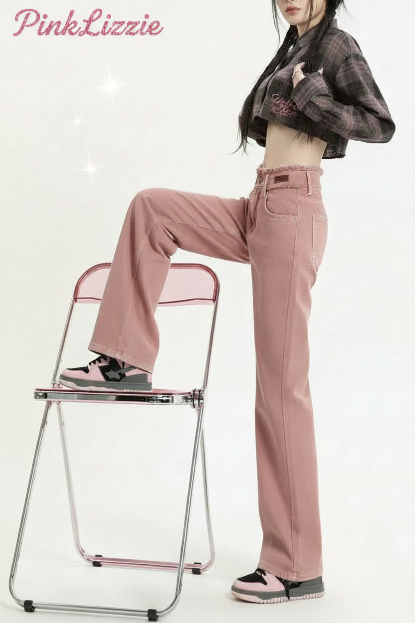 Dusty Pink High-Waist Wide-Leg Jean