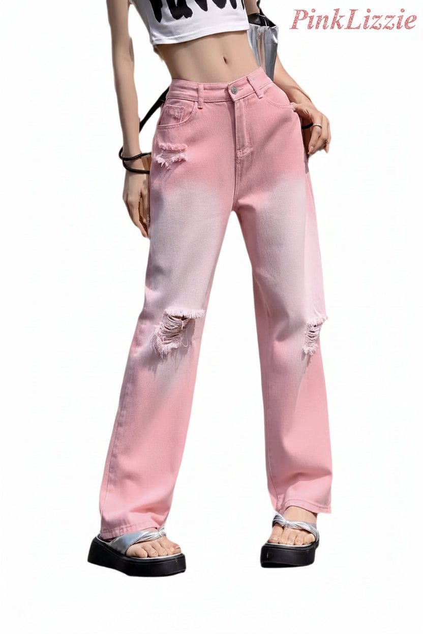 Ripped Ombré Pink High-Waist Jean