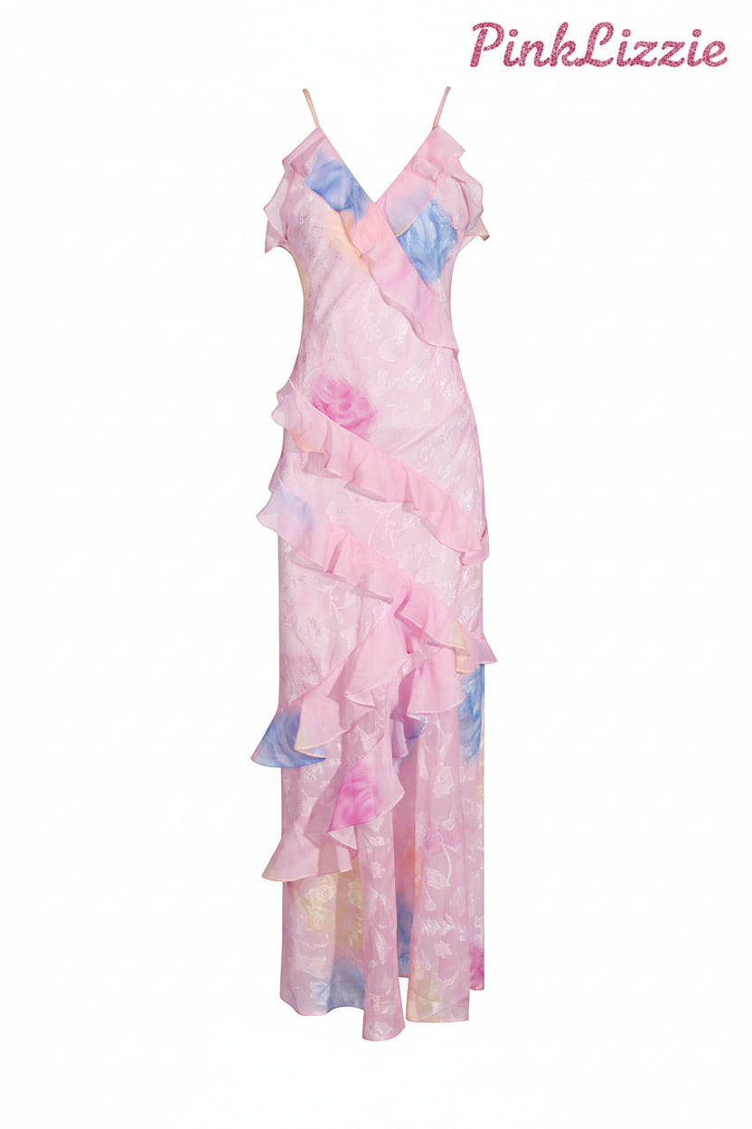Pink Ruffled Cami Maxi Dress