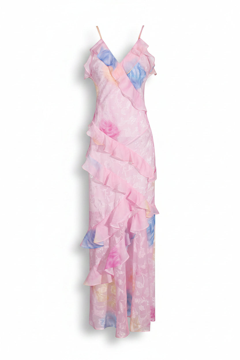 Pink Ruffled Cami Maxi Dress