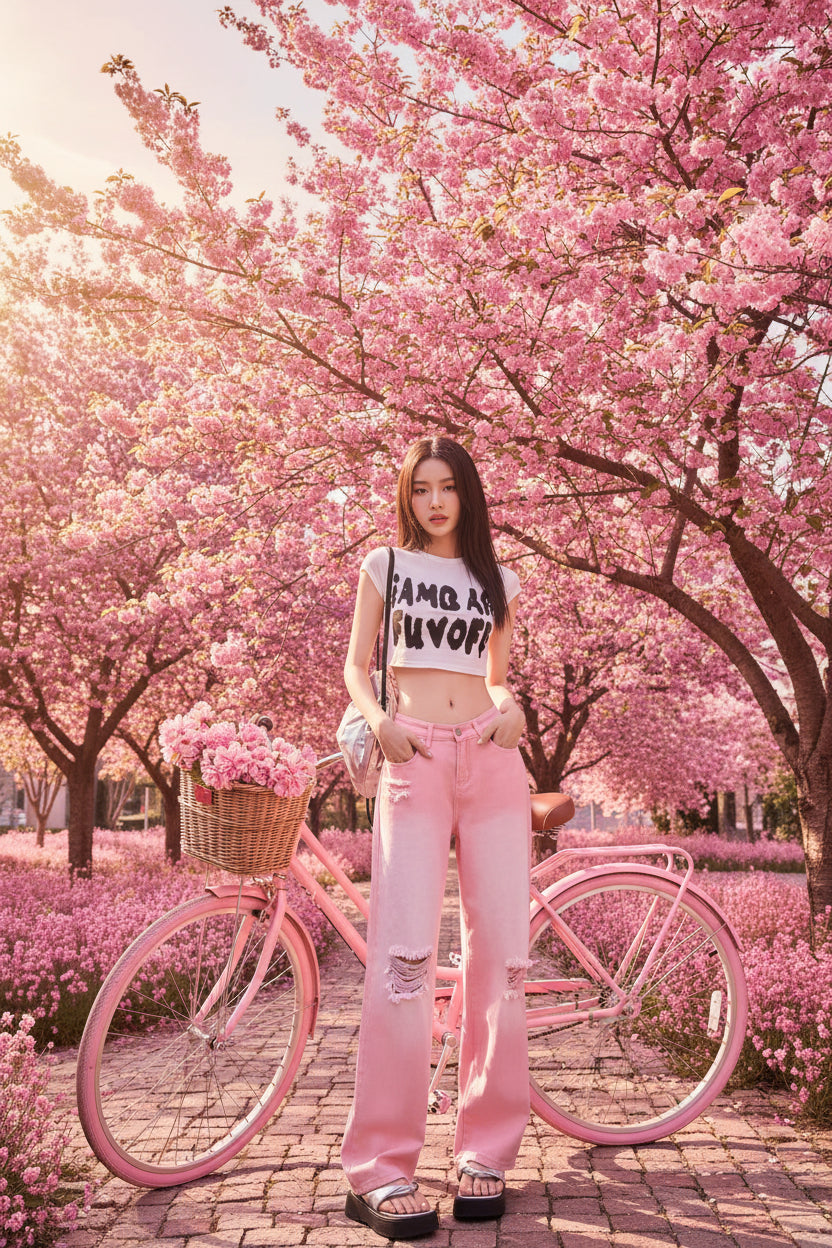 Ripped Ombré Pink High-Waist Jean