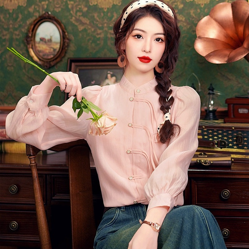 Puff-Sleeve Chiffon Blouse