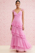 Pink Backless Tiered Cami Dress