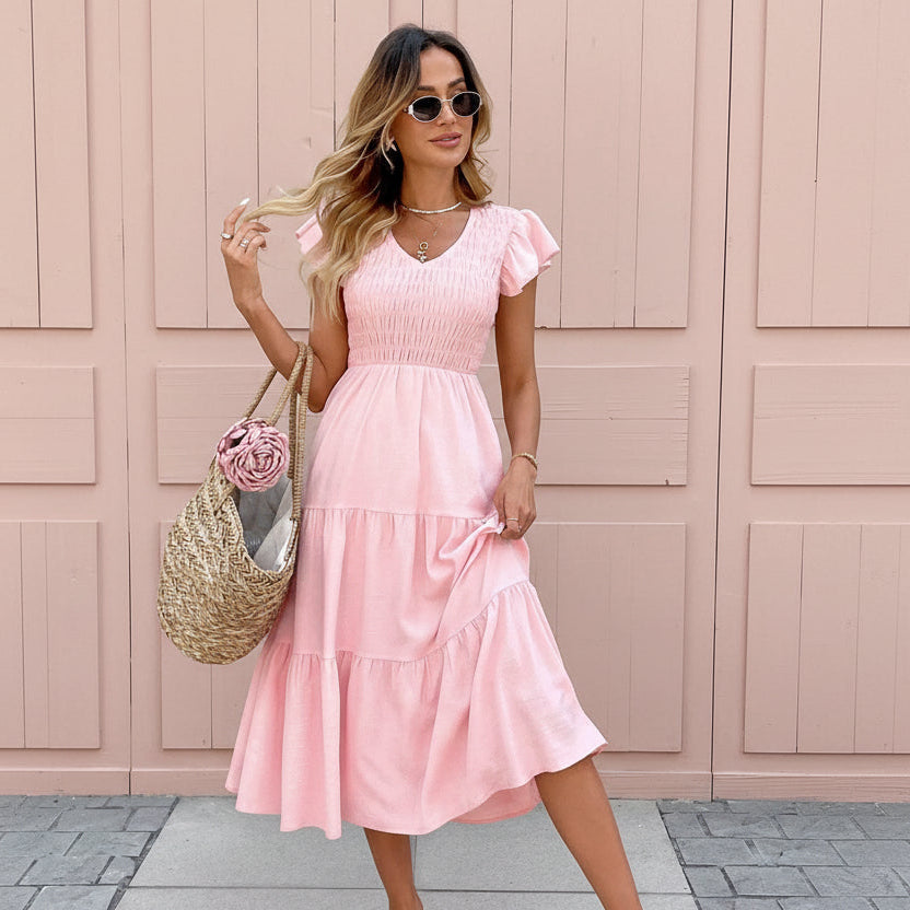 Ruffle-Sleeve Layered Midi Dress