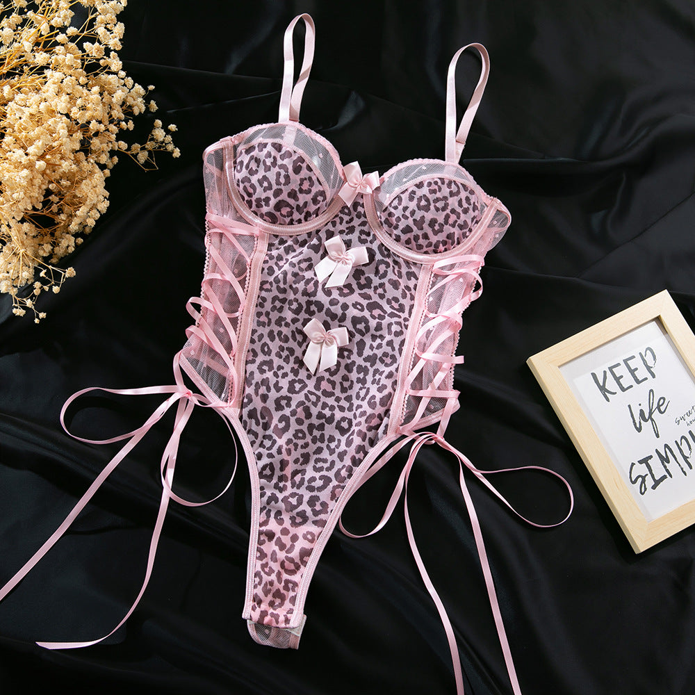 Pink Leopard Bow-Front bodysuit