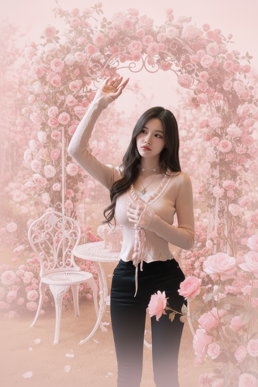 Pink V-Neck Knit Cardigan Top