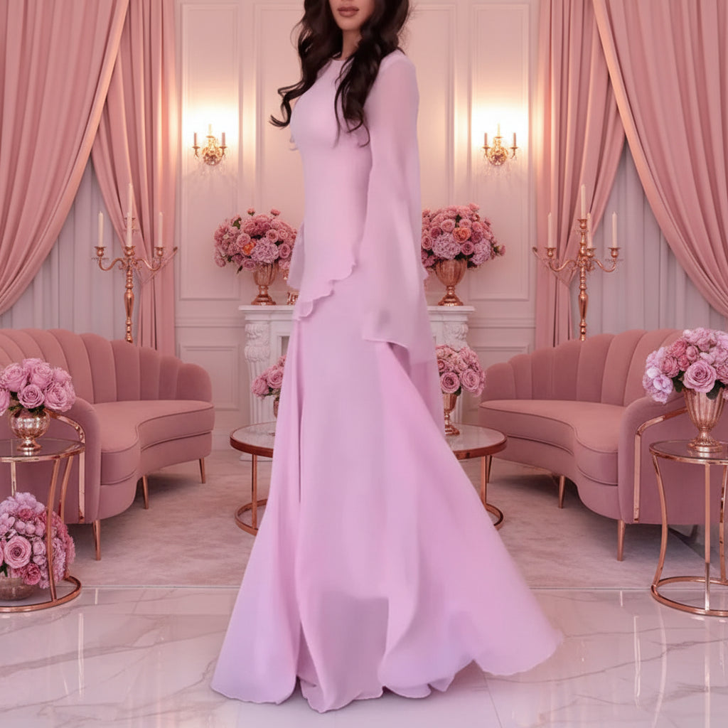 Ruffle-Sleeve Pleated Midi Dress