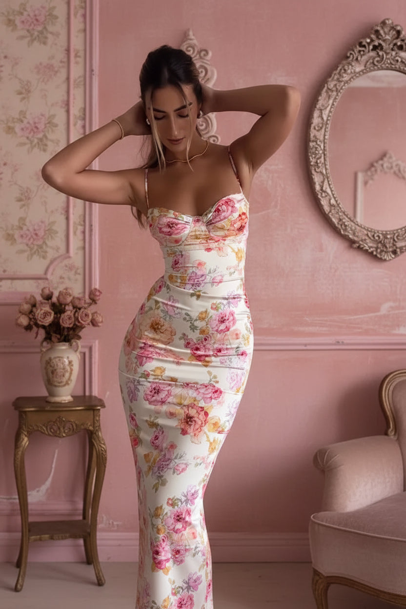 Floral Split-Hem Slip Mini Dress