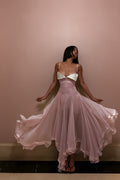 Lace-Trim Sweetheart High-Low Midi Dress