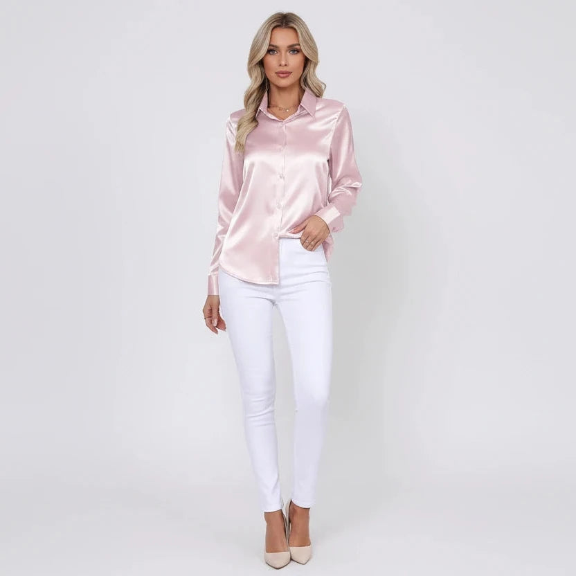 PINKLIZZIE | Satin Button-Front Shirt