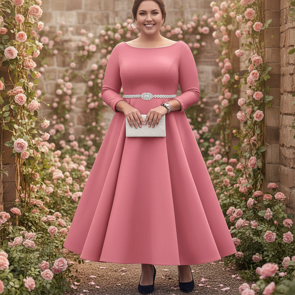 Belted Pleated A-Line Midi Dress