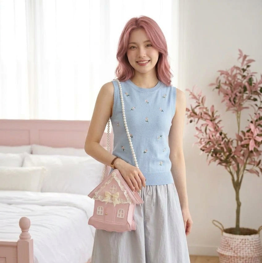 PINKLIZZIE | Pearl Chain House Box Crossbody Bag