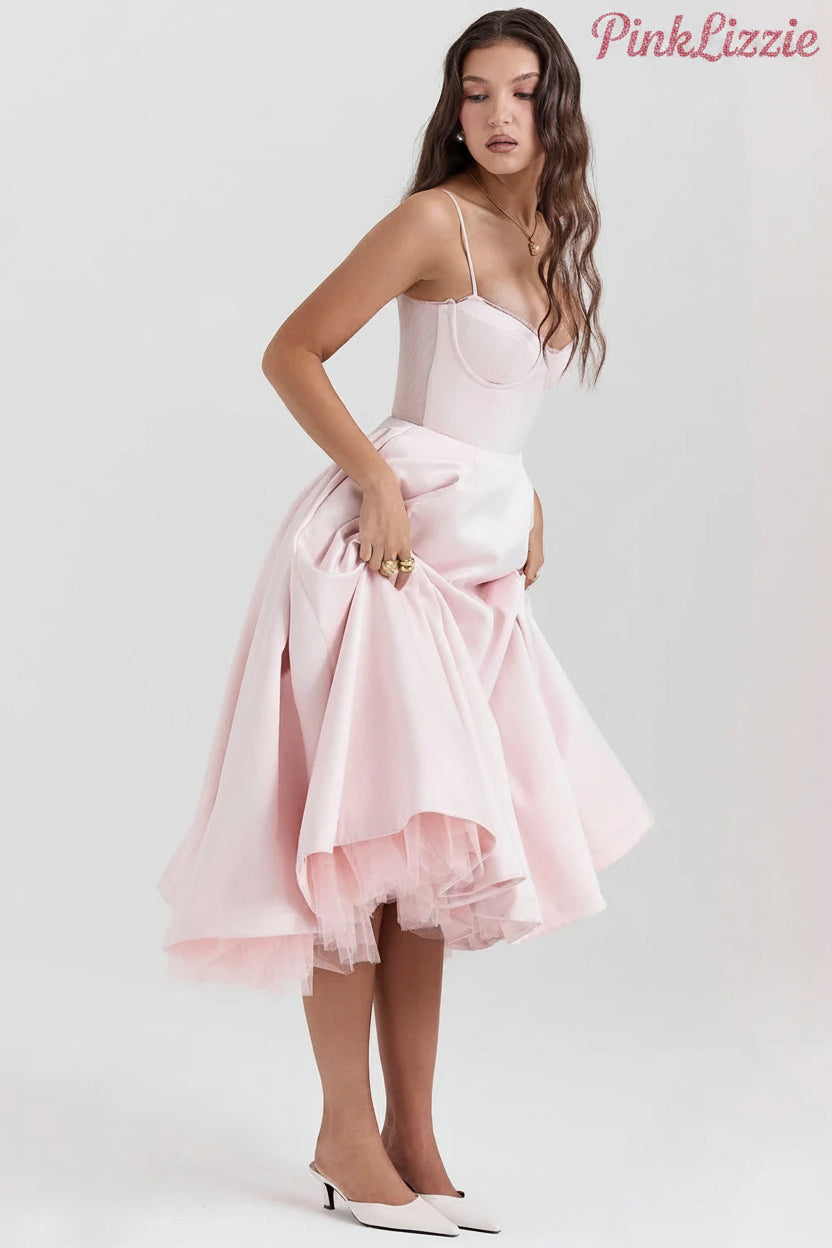 Satin Strapless Midi Dress