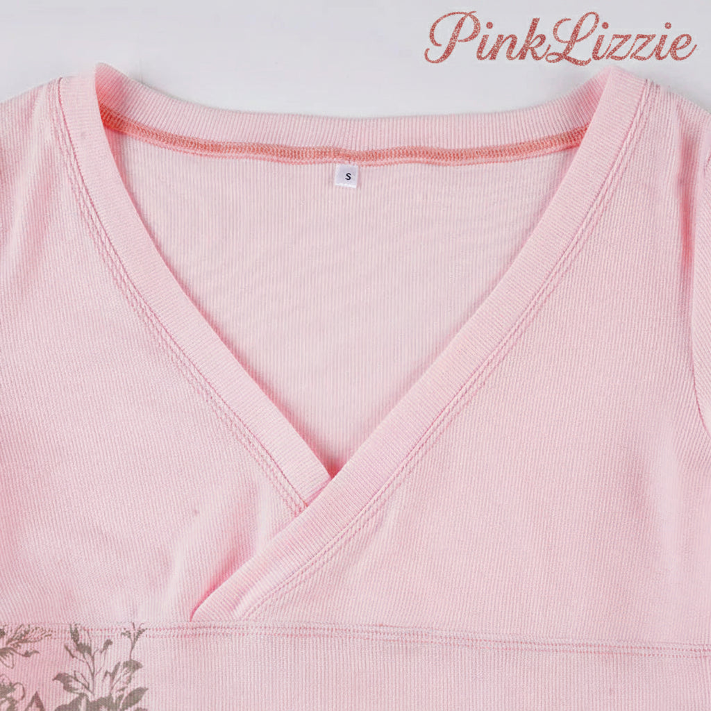 Floral V-Neck Long-Sleeve Tee