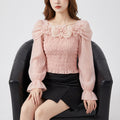 PINKLIZZIE | 3D Flower Ruffle-Waist Long-Sleeve Top