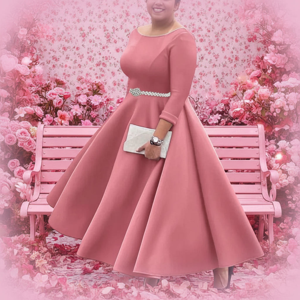 Belted Pleated A-Line Midi Dress