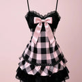 PINKLIZZIE | Checkered Bow Halter Mini Dress