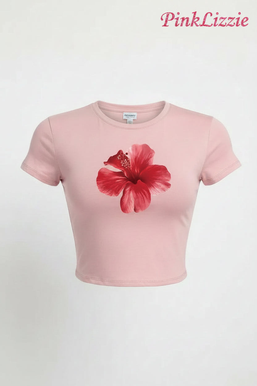 Floral Round-Neck Crop Tee