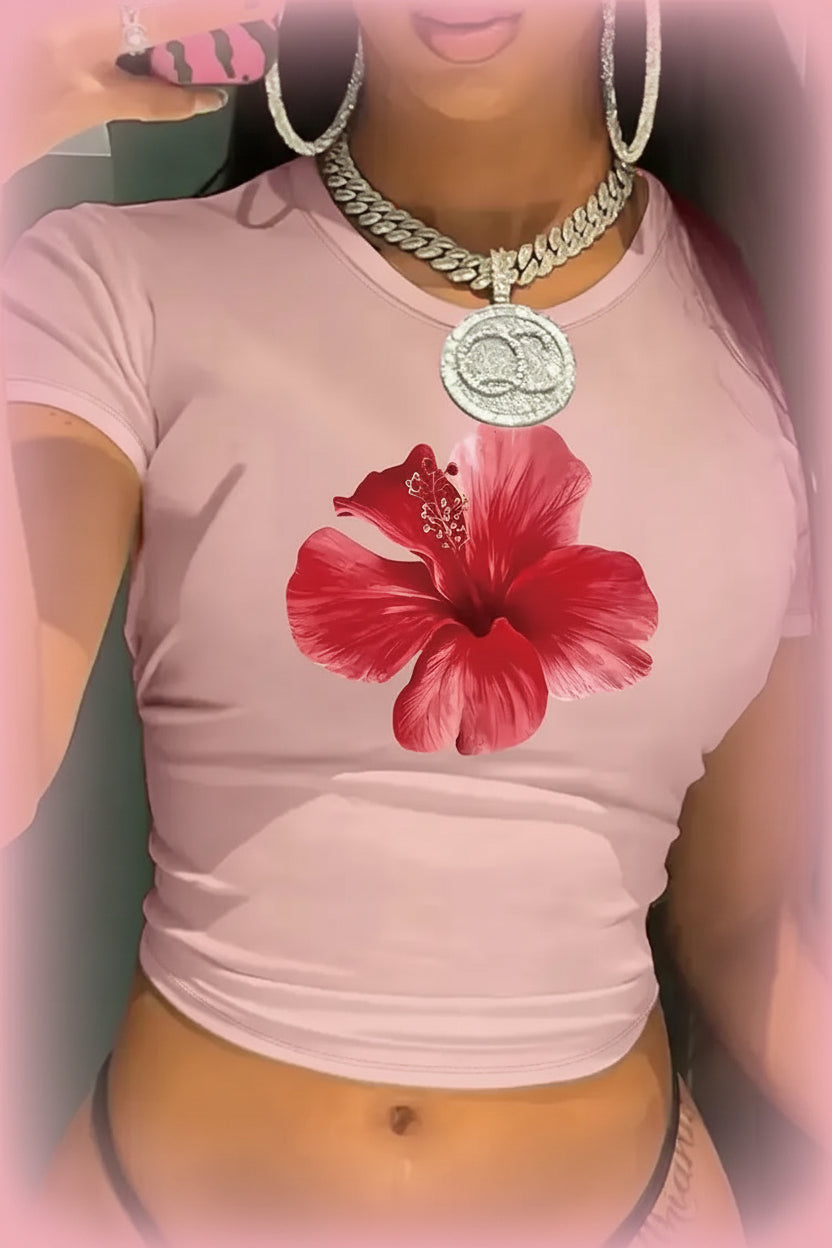 Floral Round-Neck Crop Tee