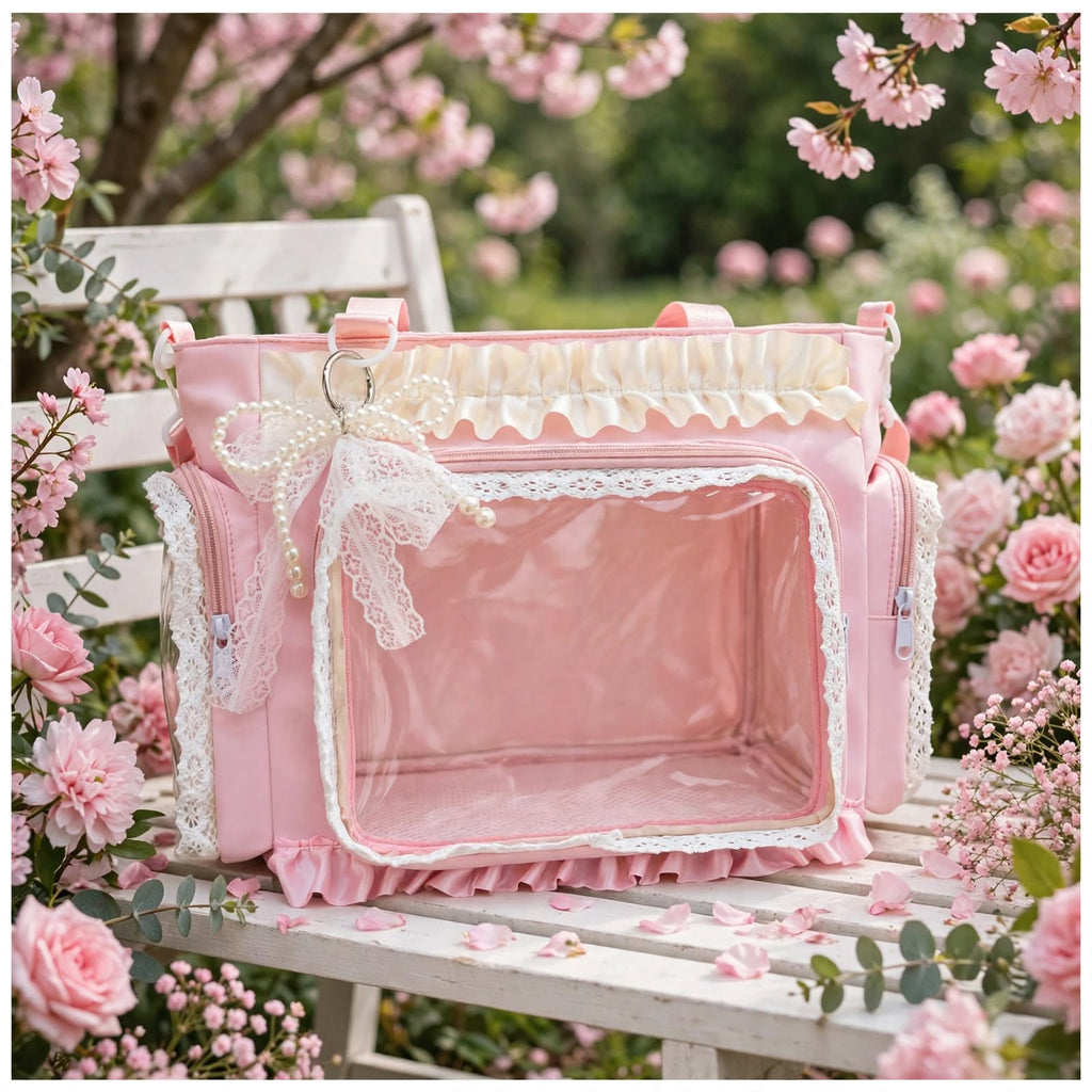 PINKLIZZIE | Pink & Transparent Lace Crossbody Tote