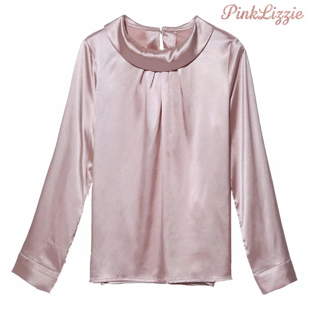 Silk-Satin Long-Sleeve Blouse
