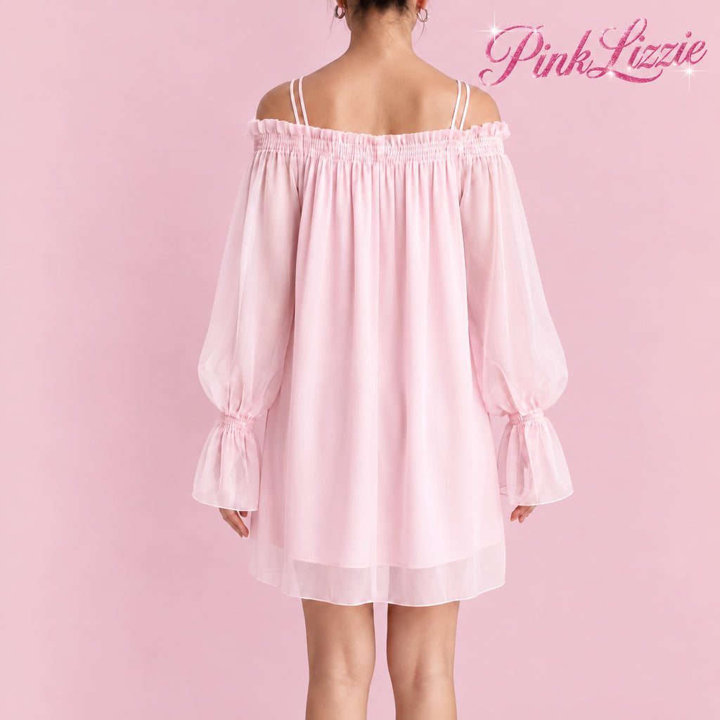 PINKLIZZIE | Off-Shoulder Sheer Mesh Fairy Mini Dress