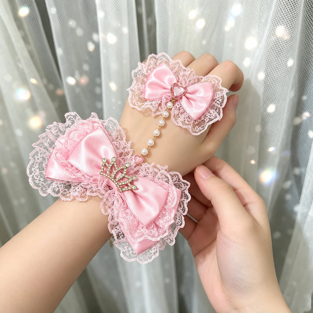 PINKLIZZIE | Pink Heart Bow Pearl Bracelet