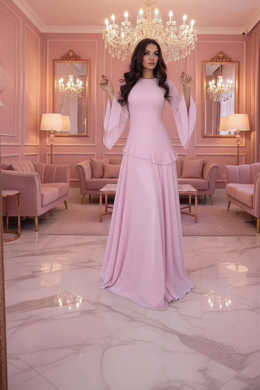 Ruffle-Sleeve Pleated Midi Dress