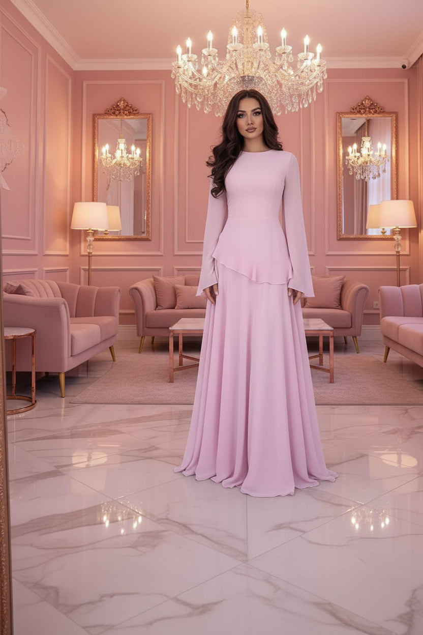 Ruffle-Sleeve Pleated Midi Dress