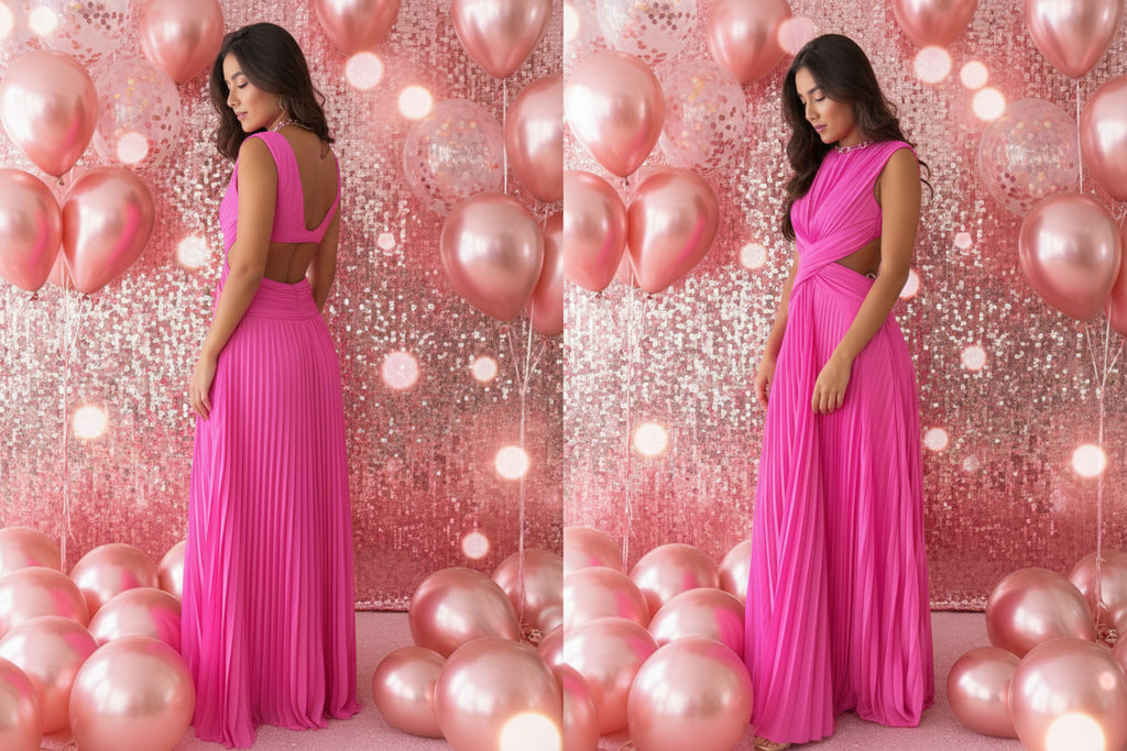 Backless Pleated Maxi Dress