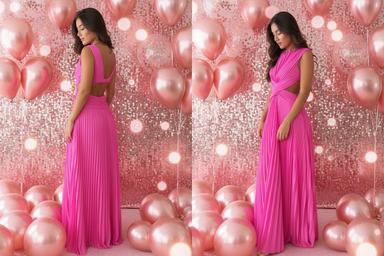 Backless Pleated Maxi Dress