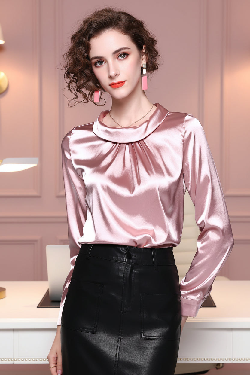 Silk-Satin Long-Sleeve Blouse
