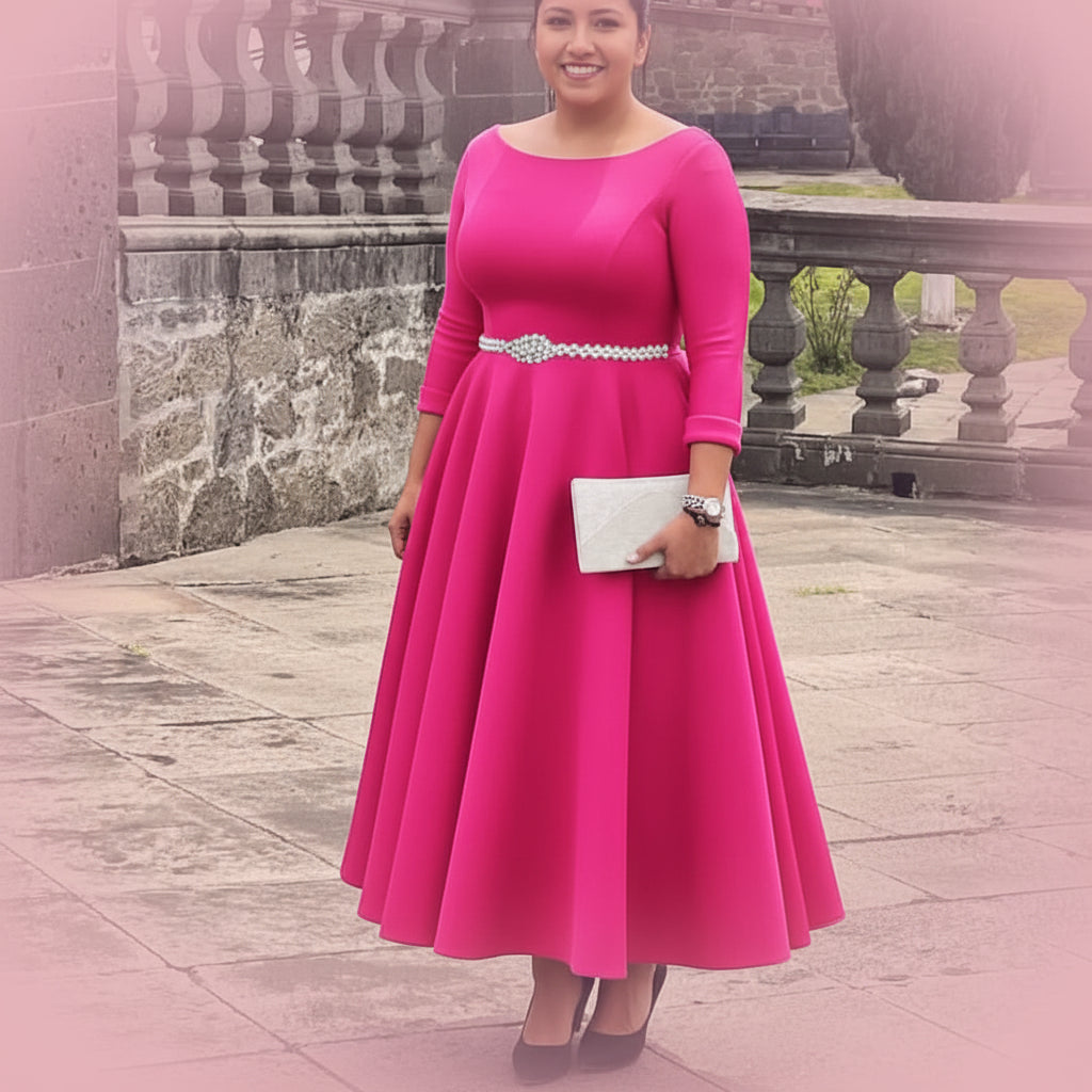 Belted Pleated A-Line Midi Dress