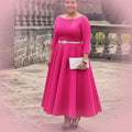 Belted Pleated A-Line Midi Dress