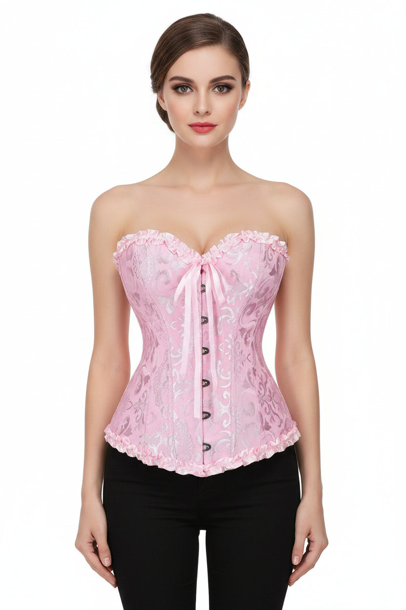 Pink Satin Lace-Up Overbust Corset Top