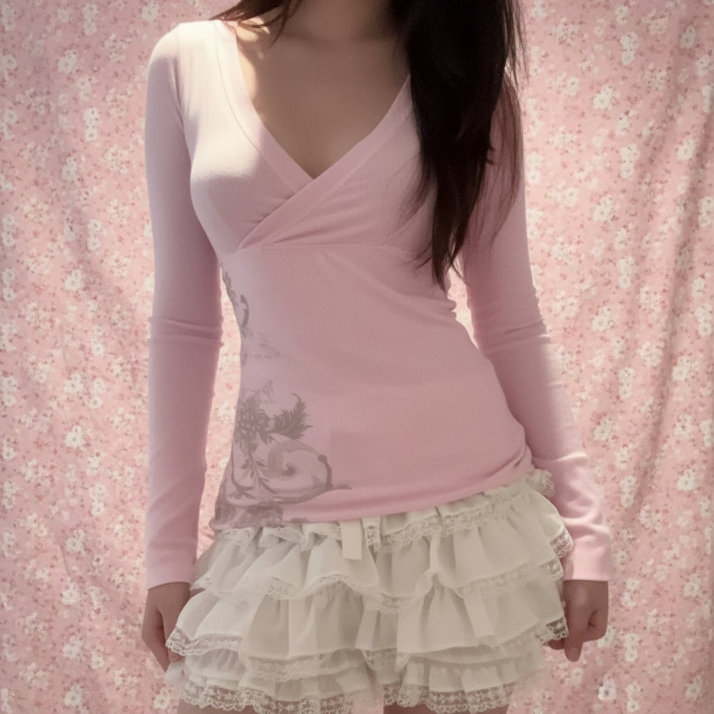 Floral V-Neck Long-Sleeve Tee