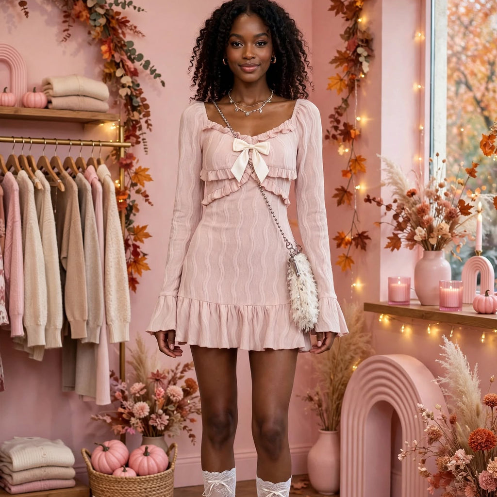 PINKLIZZIE | Flare-Sleeve Y2K Mini Dress