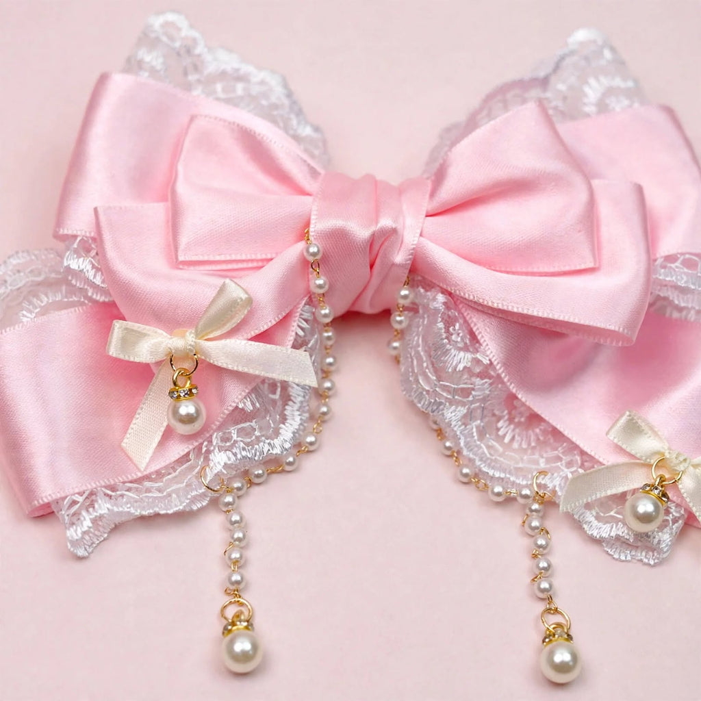 PINKLIZZIE | Pearl Chain Bow Lace Hair Clip