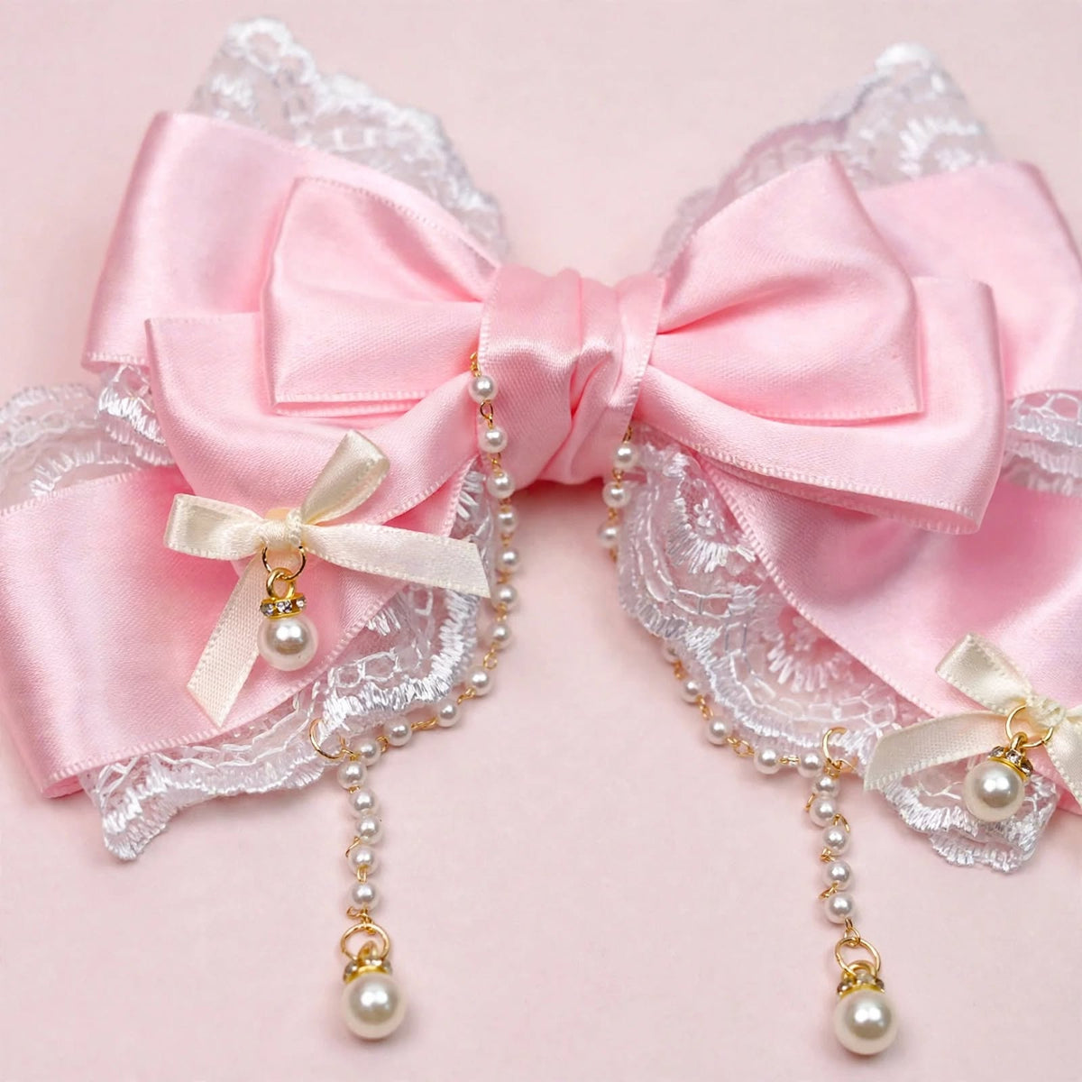 PINKLIZZIE | Pearl Chain Bow Lace Hair Clip