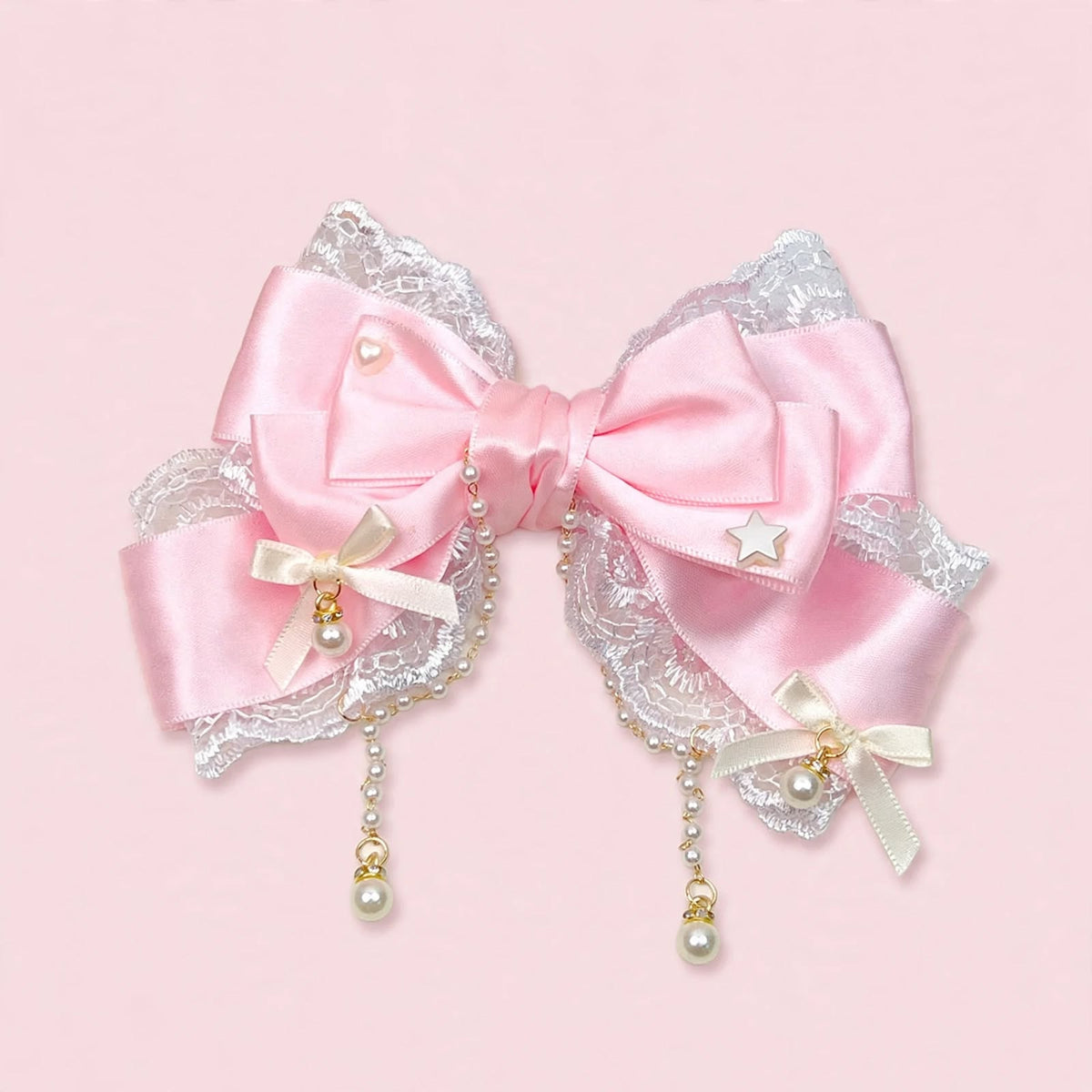 PINKLIZZIE | Pearl Chain Bow Lace Hair Clip