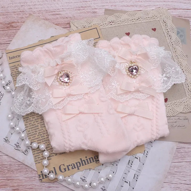 PINKLIZZIE | Handmade Layered Lace Bow Ankle Socks
