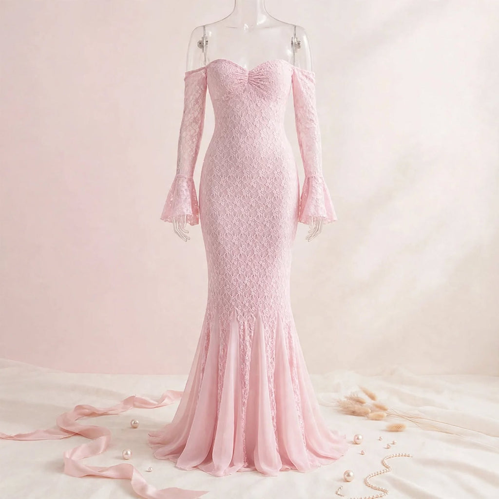 PINKLIZZIE | French Lace Long-Sleeve Pink Maxi Dress