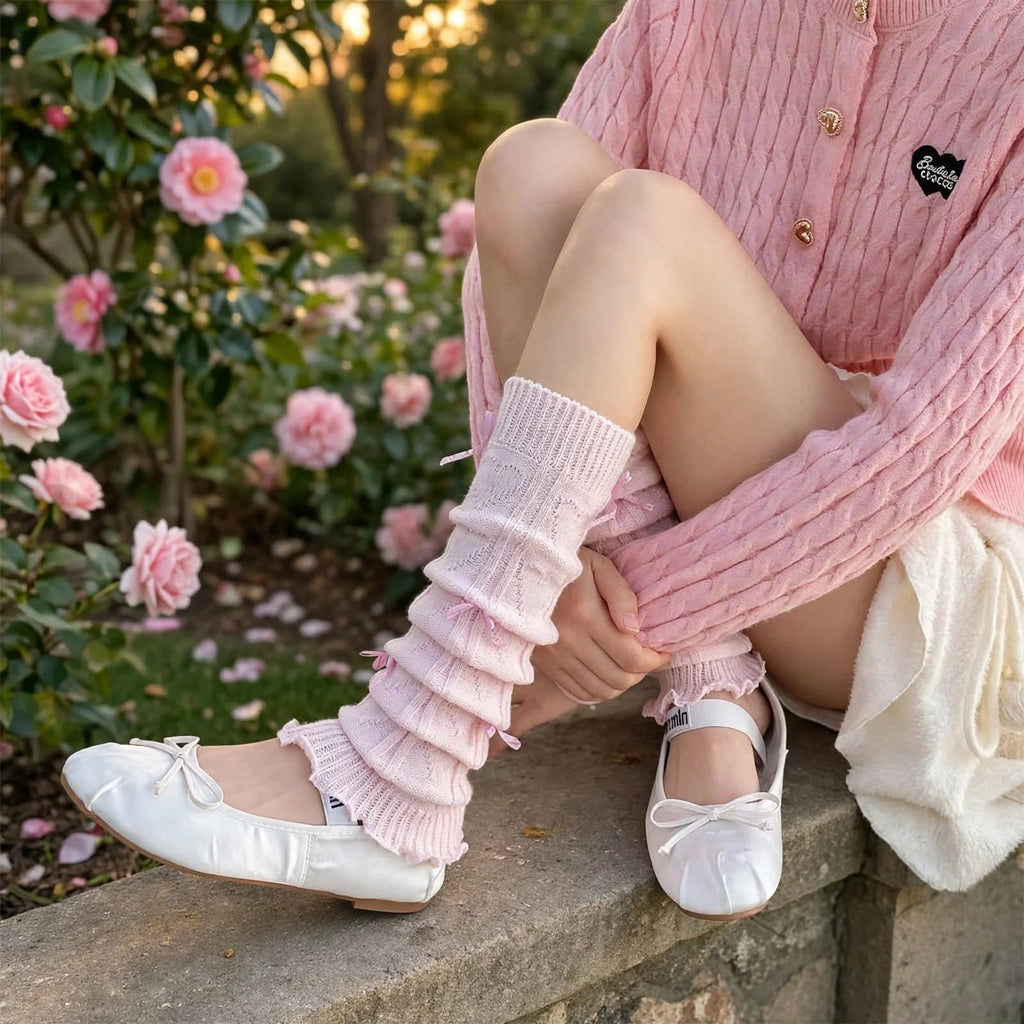 PINKLIZZIE | Knitted Ballet Bow Leg Warmers