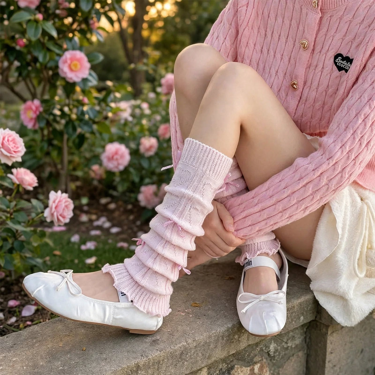 PINKLIZZIE | Knitted Ballet Bow Leg Warmers