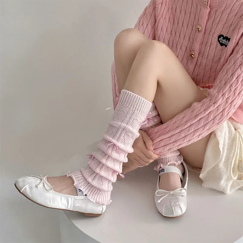 PINKLIZZIE | Knitted Ballet Bow Leg Warmers