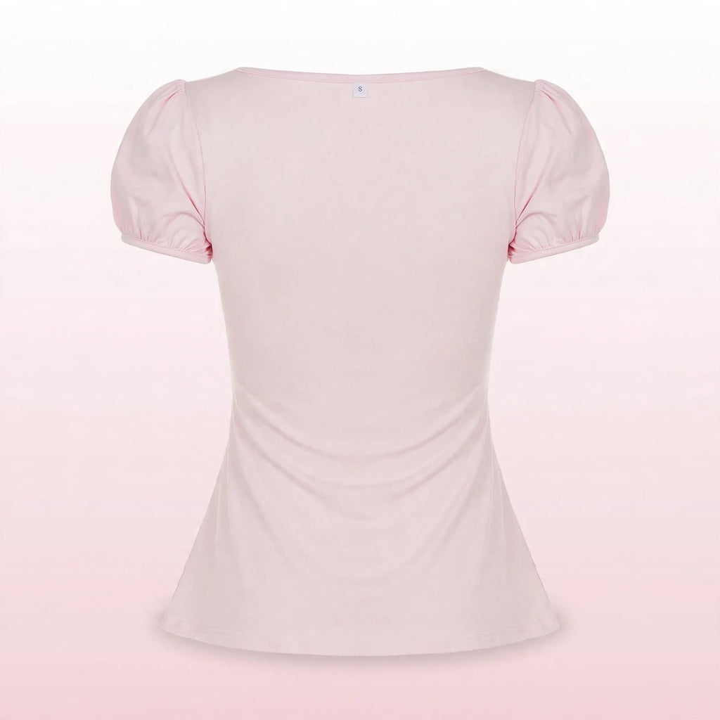 PINKLIZZIE | Puff-Sleeve Bow Babydoll Top