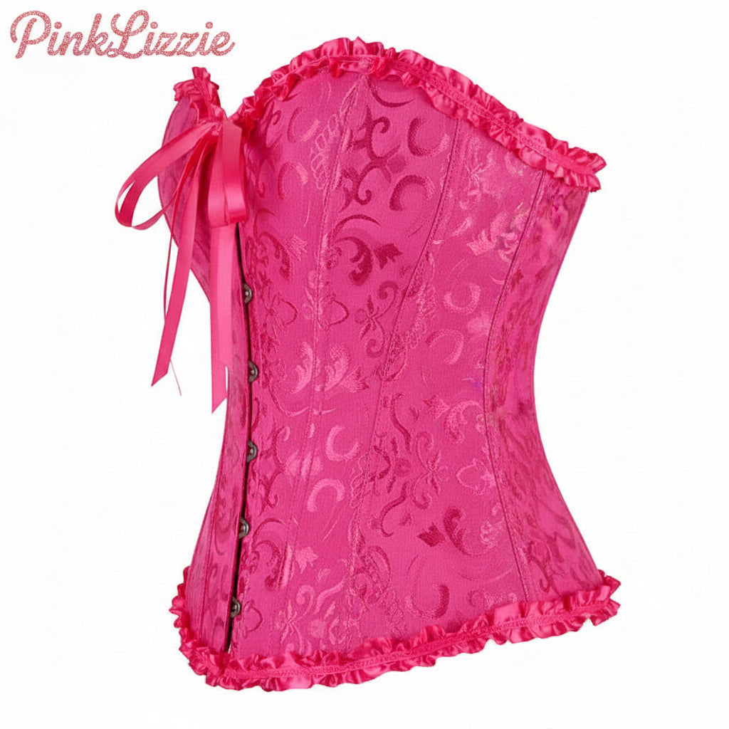 Pink Satin Lace-Up Overbust Corset Top