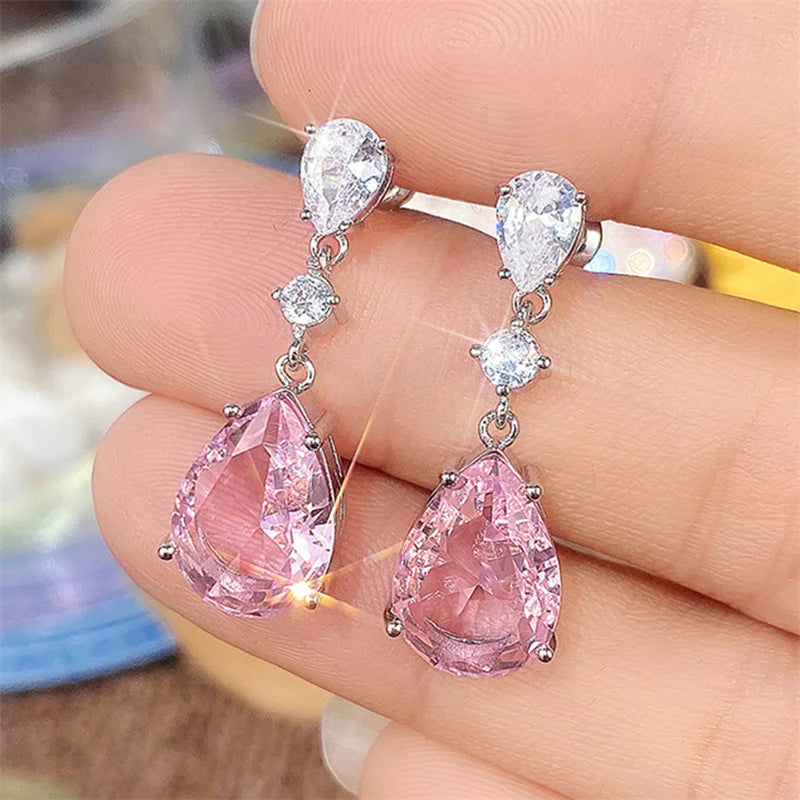 PINKLIZZIE | Pink Pear Crystal Drop Earrings