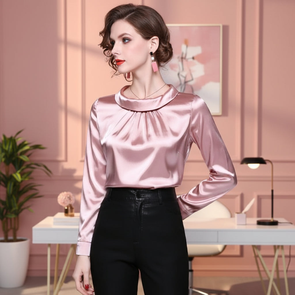 Silk-Satin Long-Sleeve Blouse