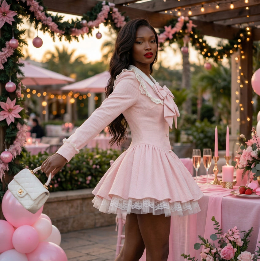 PINKLIZZIE | Lace Bow A-Line Mini Dress